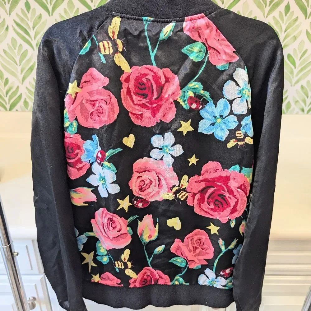 Justice Floral Silky Floral Bomber Jacket 12/14 Girls Academia Tween Y2K Popstar
